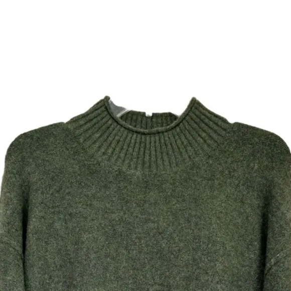 Mock Neck Sweater Soft Relaxed Boyfriend Drop Shoulder Olive Green Size Small