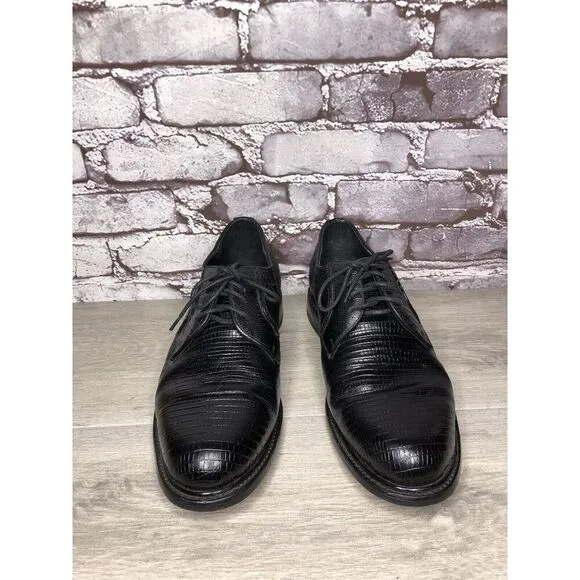 Monaco Goodyear Welt Black Leather Croc Oxfords Dress Shoes Men Sz 10.5M US/44EU