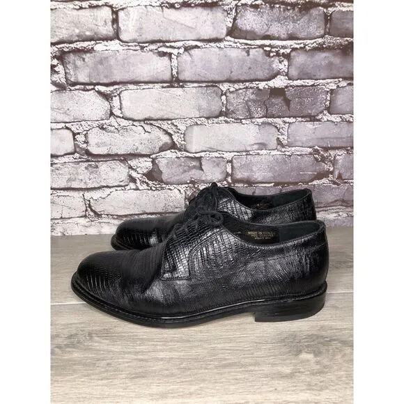 Monaco Goodyear Welt Black Leather Croc Oxfords Dress Shoes Men Sz 10.5M US/44EU