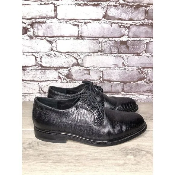 Monaco Goodyear Welt Black Leather Croc Oxfords Dress Shoes Men Sz 10.5M US/44EU