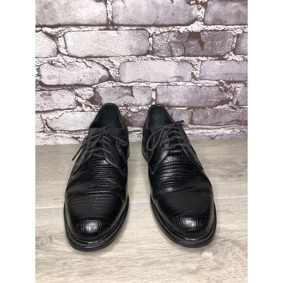 Monaco Goodyear Welt Black Leather Croc Oxfords Dress Shoes Men Sz 10.5M US/44EU