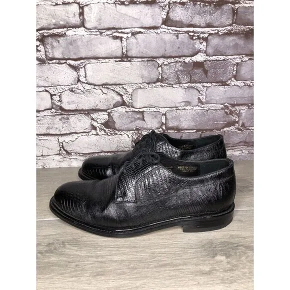 Monaco Goodyear Welt Black Leather Croc Oxfords Dress Shoes Men Sz 10.5M US/44EU