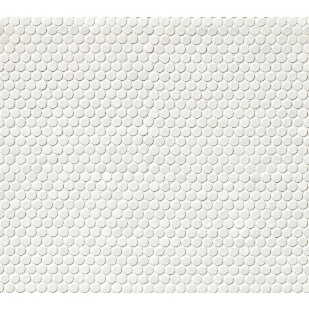 MSI White Glossy Penny Round Porcelain Mesh-Mounted Mosaic Wall Tile (15 Sheets / case)