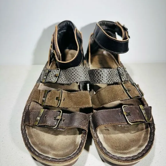Naot Begonia Women's Size 41 Brown Leather Buckles Wedge Gladiator Sandals Shoes