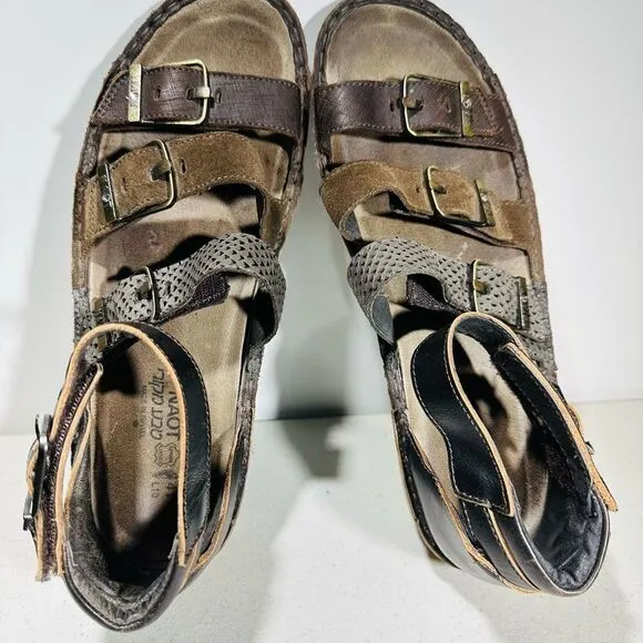 Naot Begonia Women's Size 41 Brown Leather Buckles Wedge Gladiator Sandals Shoes