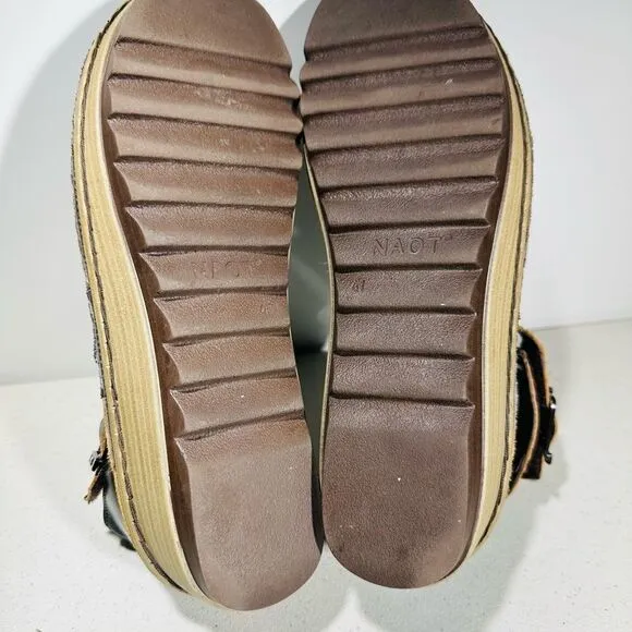 Naot Begonia Women's Size 41 Brown Leather Buckles Wedge Gladiator Sandals Shoes