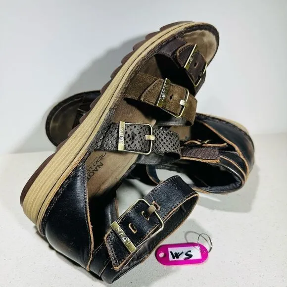 Naot Begonia Women's Size 41 Brown Leather Buckles Wedge Gladiator Sandals Shoes
