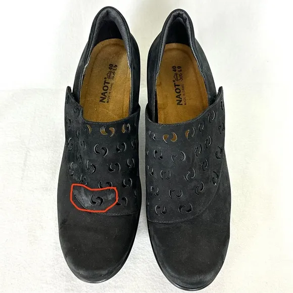 NAOT Women’s Black Suede Perforated Comfort Shoes 90s Y2K vibe, Size EU40 US 9
