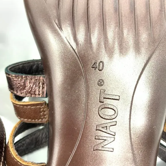 NAOT Women's Size 40 US 9 Jeweled Open Toe Heeled Sandals Metallic Bronze
