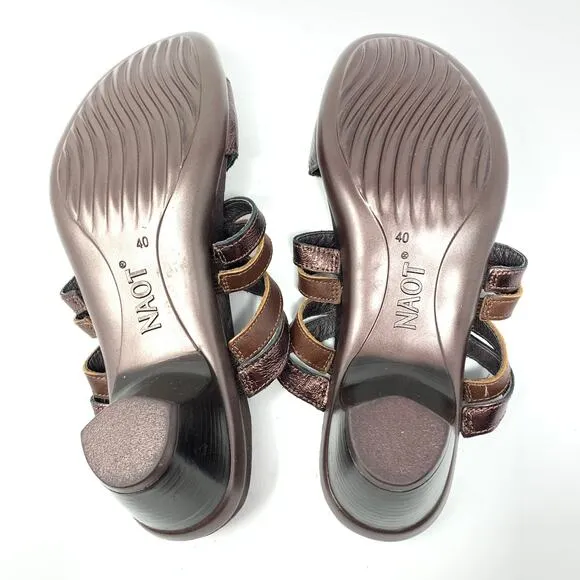 NAOT Women's Size 40 US 9 Jeweled Open Toe Heeled Sandals Metallic Bronze