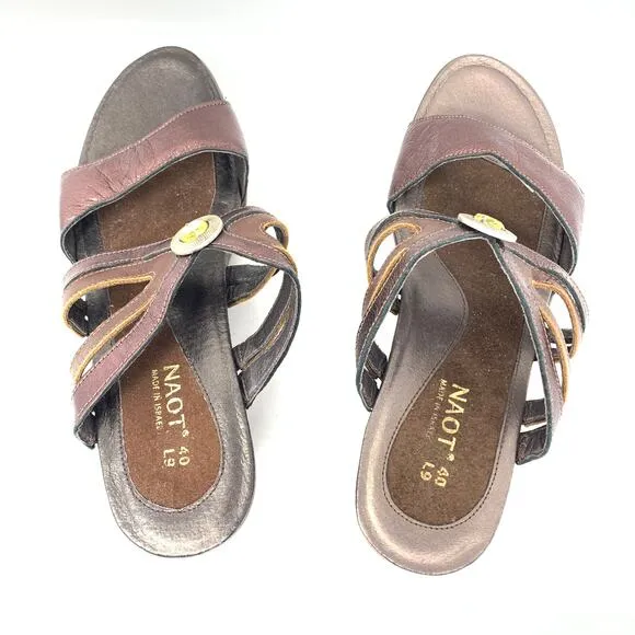 NAOT Women's Size 40 US 9 Jeweled Open Toe Heeled Sandals Metallic Bronze