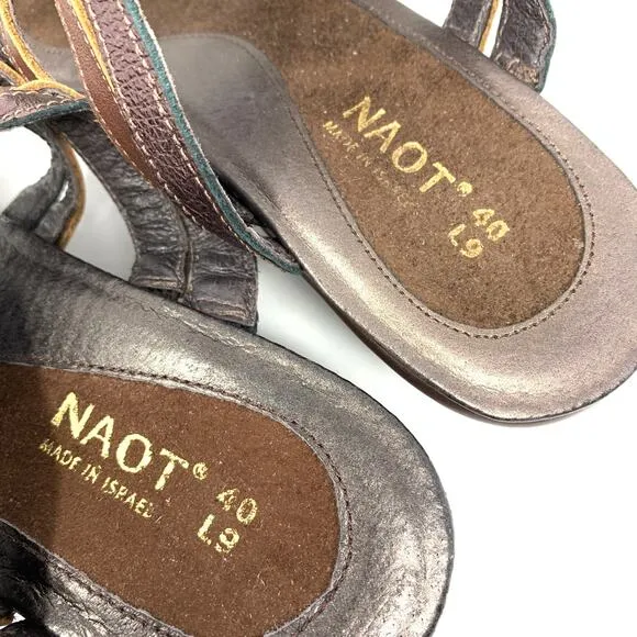 NAOT Women's Size 40 US 9 Jeweled Open Toe Heeled Sandals Metallic Bronze