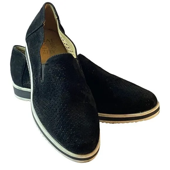 Naturalizer Black Bonnie Slip-On Shoes Sneakers Sz 8.5M Laser-Cut Leather  NEW