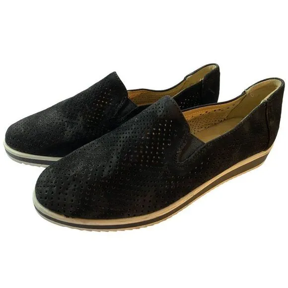 Naturalizer Black Bonnie Slip-On Shoes Sneakers Sz 8.5M Laser-Cut Leather  NEW