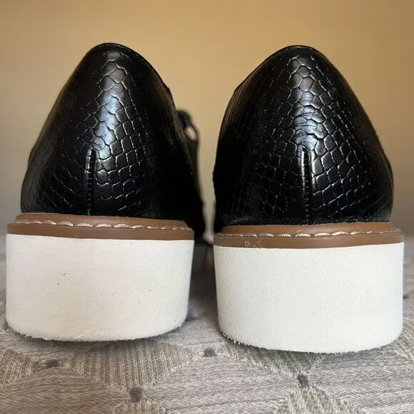 Naturalizer Emme Black Faux Leather &amp; Snake Skin Accent Lace Up Oxford Shoes 8 M