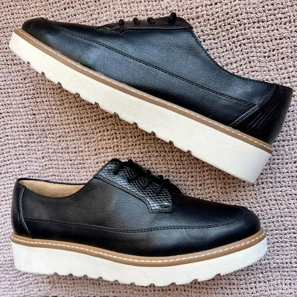 Naturalizer Emme Black Faux Leather &amp; Snake Skin Accent Lace Up Oxford Shoes 8 M