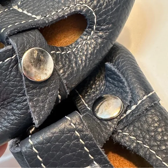 Navy Blue Mon Petit Shoes T-Strap Leather‎ Handmade Baby 4 Soft Soled Shoes