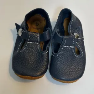 Navy Blue Mon Petit Shoes T-Strap Leather‎ Handmade Baby 4 Soft Soled Shoes