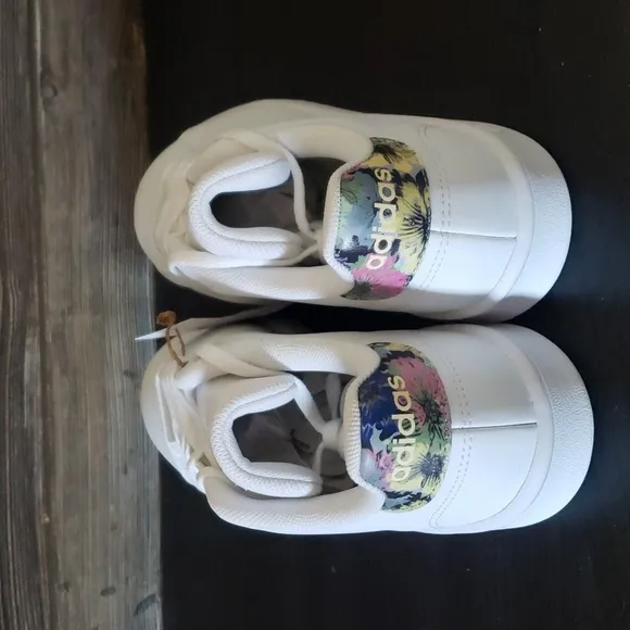 New Adidas Advantage Base White Floral Print Shoes