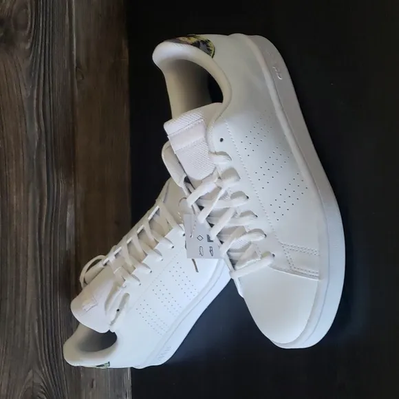 New Adidas Advantage Base White Floral Print Shoes