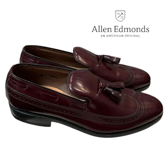 New Allen Edmonds Berwick Burgundy LeatherTassel Loafers Dress Shoes 7.5