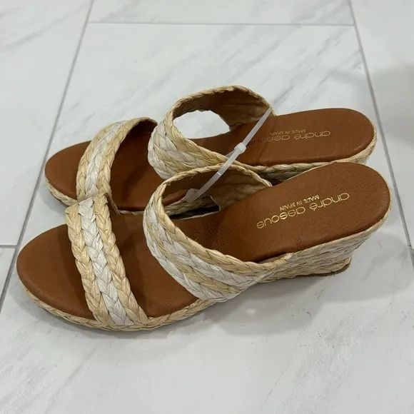NEW! André Assous Nolita Raffia Wedge Slide Sandal - Size 40