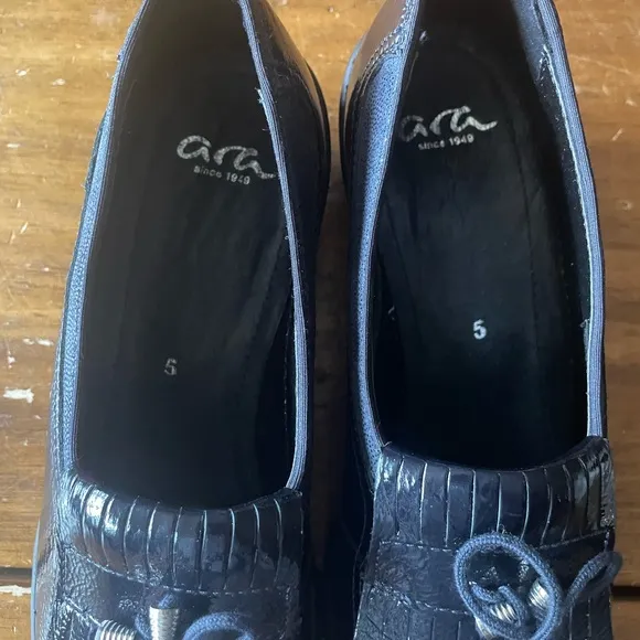 New Ara Rachel Blue Kiltie Loafers Shoes Patent Leather Suede Croc Uk 5 US 7.5