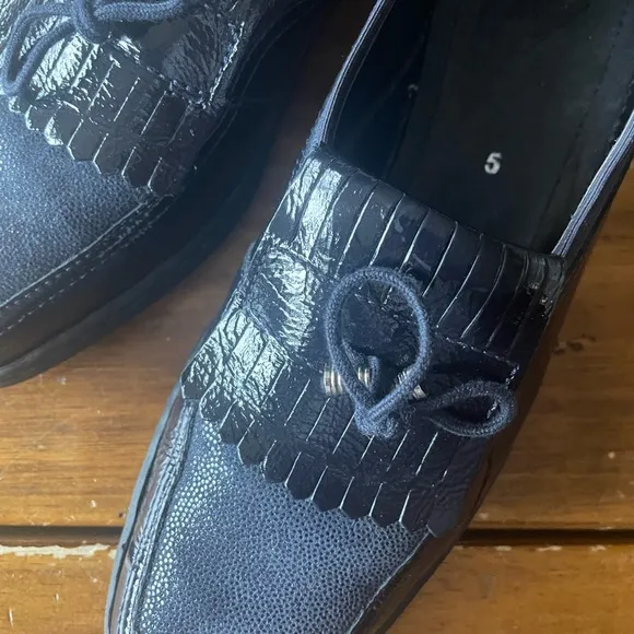 New Ara Rachel Blue Kiltie Loafers Shoes Patent Leather Suede Croc Uk 5 US 7.5