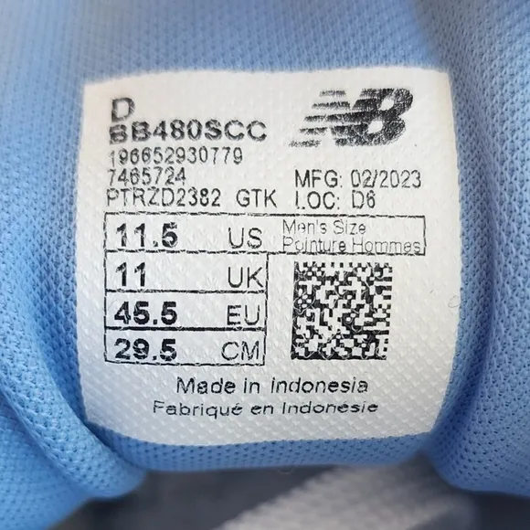 New Balance BB480 HI White Blue BB480SCA Size 11.5 Basketball Shoes