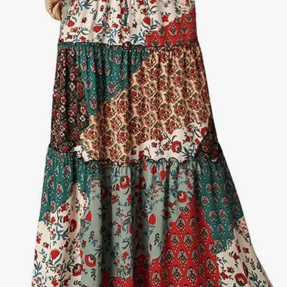 NEW! Boho Hippie Elastic Waist Drawstring Tiered Pleated A-Line Maxi Skirt!
