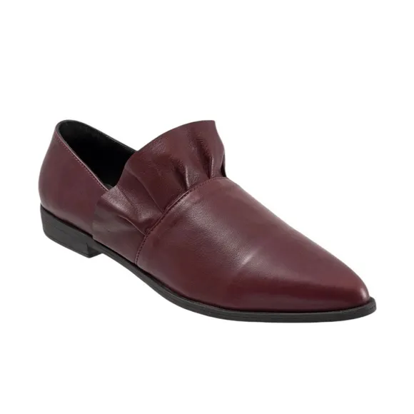 NEW Bueno Leather Burcu Women's Ruffle Flats Shoes Red Burgundy Size 9.5 or EU40