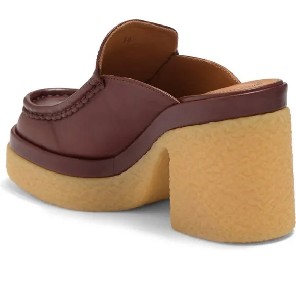 New Chloé Jamie tannish brown leather platform mules sz 39