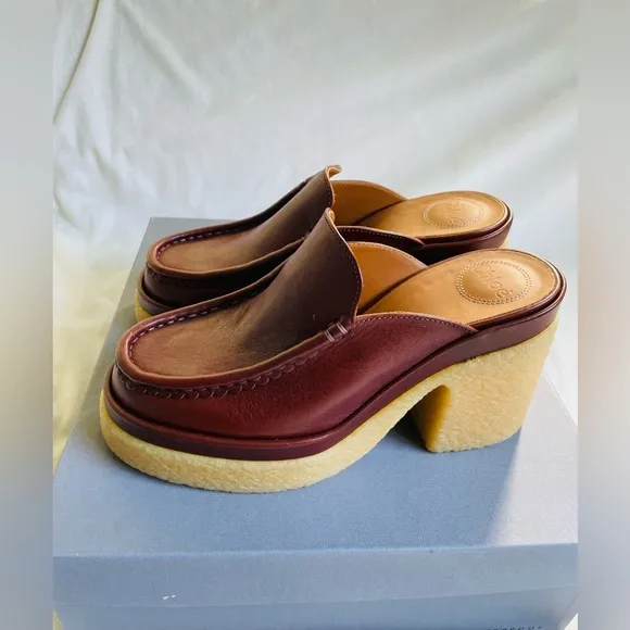 New Chloé Jamie tannish brown leather platform mules sz 39