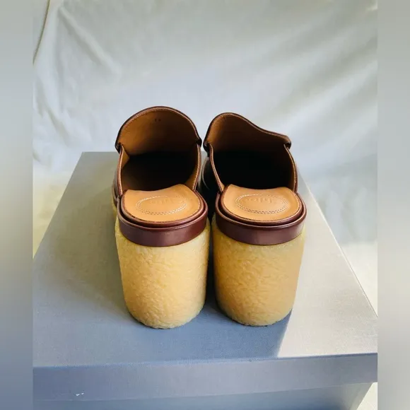 New Chloé Jamie tannish brown leather platform mules sz 39
