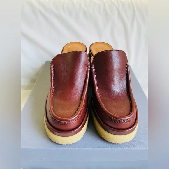 New Chloé Jamie tannish brown leather platform mules sz 39