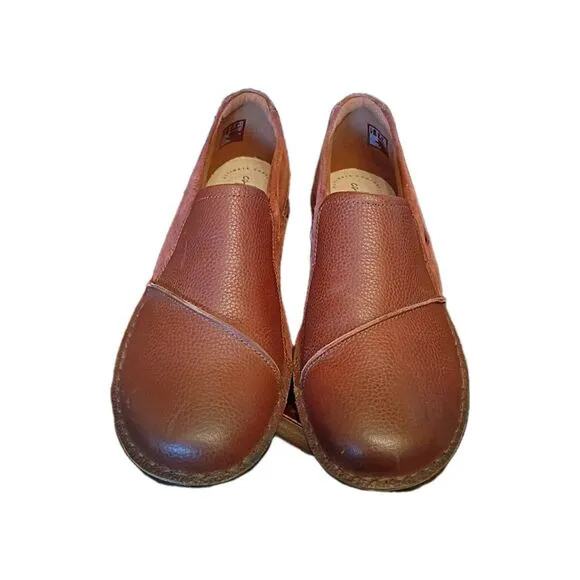 New Collection by Clarks Soft Cushion Brown Leather Slip On Shoes Womens 10