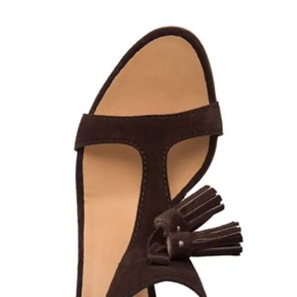 New DSQUARED2 US 10 Women Shoes Brown Suede High Heel Wedge T-Strap Sandals