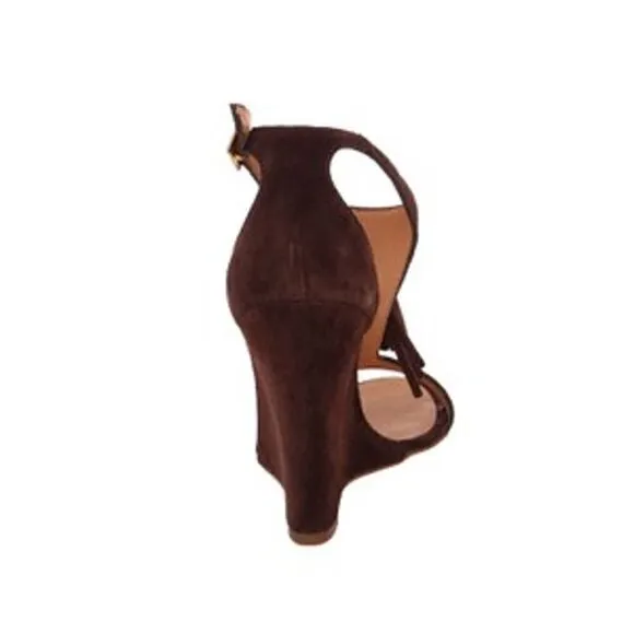 New DSQUARED2 US 10 Women Shoes Brown Suede High Heel Wedge T-Strap Sandals