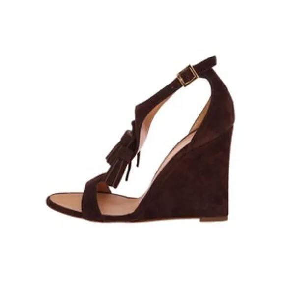 New DSQUARED2 US 10 Women Shoes Brown Suede High Heel Wedge T-Strap Sandals