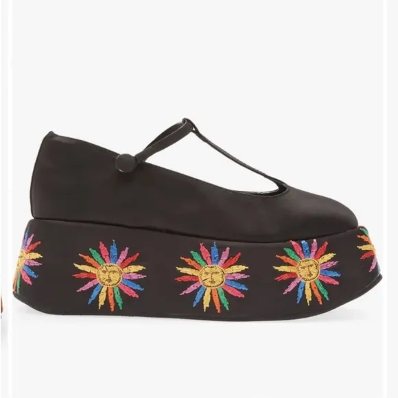 New Farm Rio Black Embroidered Women's Platform Shoes