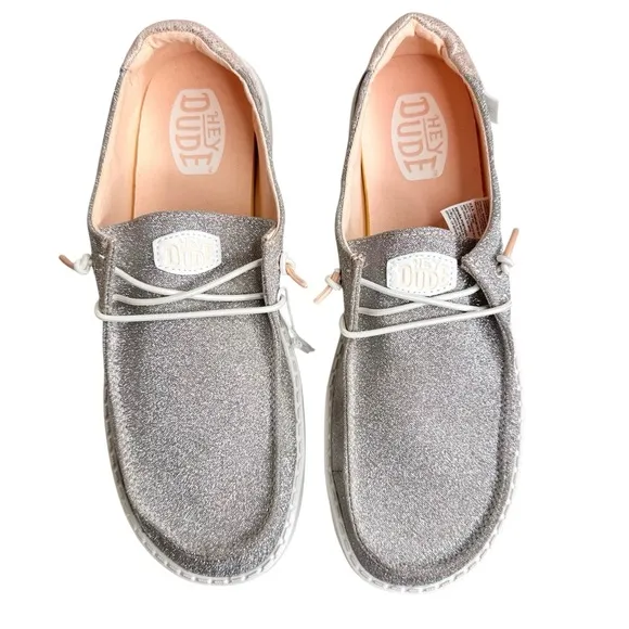 NEW Hey Dude Wendy Metallic Sparkle Shoes in Rose Gold SZ 12