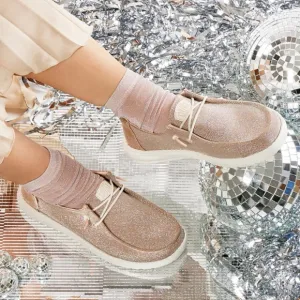 NEW Hey Dude Wendy Metallic Sparkle Shoes in Rose Gold SZ 12