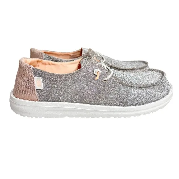 NEW Hey Dude Wendy Metallic Sparkle Shoes in Rose Gold SZ 12