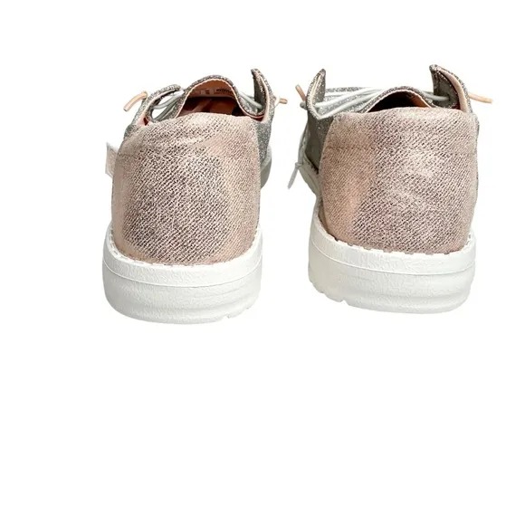 NEW Hey Dude Wendy Metallic Sparkle Shoes in Rose Gold SZ 12