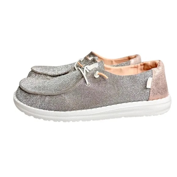 NEW Hey Dude Wendy Metallic Sparkle Shoes in Rose Gold SZ 12