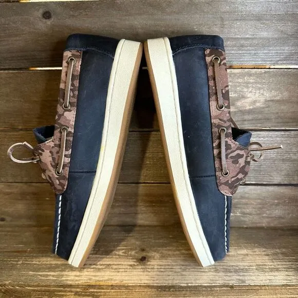 New Kids Sperry Cup II Blue Leather Camo Slip‎ On Boat Deck Shoes Loafers 4 Y