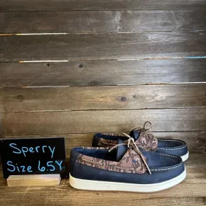 New Kids Sperry Cup II Blue Leather‎ Camo Slip On Boat Deck Shoes Loafers 6.5 Y