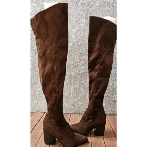 NEW Marc Fisher LTD Meyana Over the Knee Dark Brown Suede Heeled Boots Sz 7M