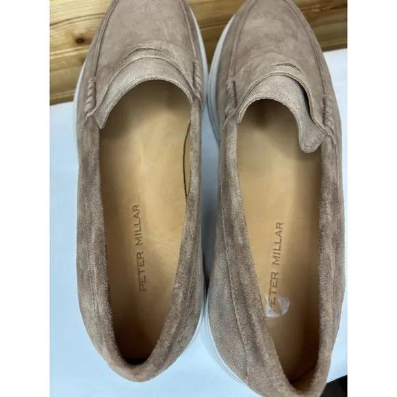 NEW MENS 11.5 PETER MILLAR EXCURSIONIST PENNY LOAFER Light Brown Suede $250 New