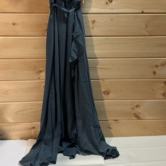 New Show Me Your Mumu Jess Ruffle Slate Blue Chiffon Midi Dress Size S NWT